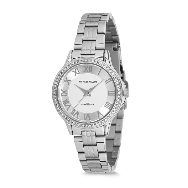 Michael Fellini Silver Stainless Steel Silver Dial Quartz Watch for Ladies - MF2185-1