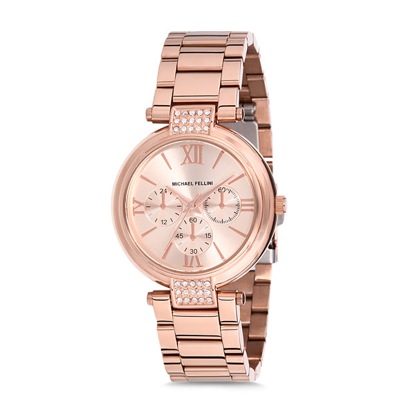 Michael Fellini Rose Gold Stainless Steel Rose Gold Dial Quartz Watch for Ladies - MF2186-3