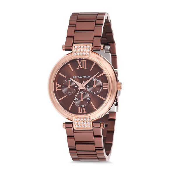 Michael Fellini Brown Stainless Steel Brown Dial Quartz Watch for Ladies - MF2186-4