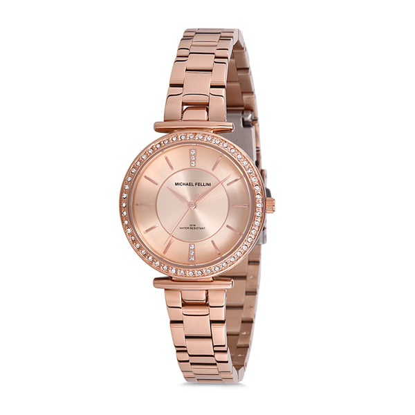 Michael Fellini Rose Gold Stainless Steel Rose Gold Dial Quartz Watch for Ladies - MF2187-3