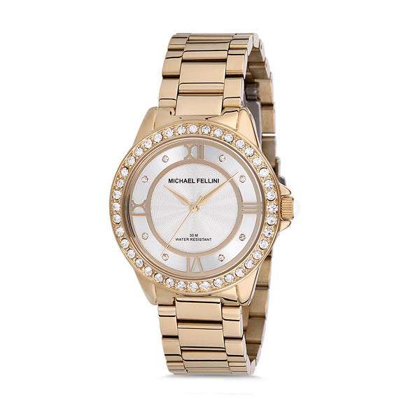 Michael Fellini Gold Stainless Steel Silver Dial Quartz Watch for Ladies - MF2188-2