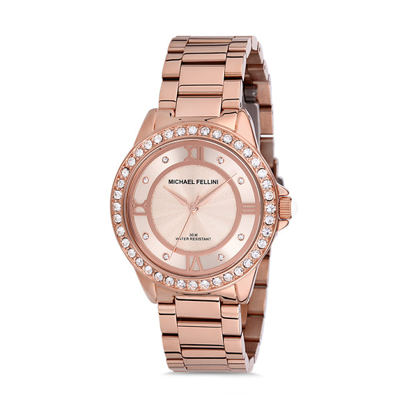 Michael Fellini Rose Gold Stainless Steel Rose Gold Dial Quartz Watch for Ladies - MF2188-3
