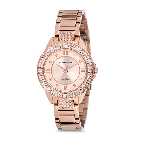 Michael Fellini Rose Gold Stainless Steel Rose Gold Dial Quartz Watch for Ladies - MF2189-3