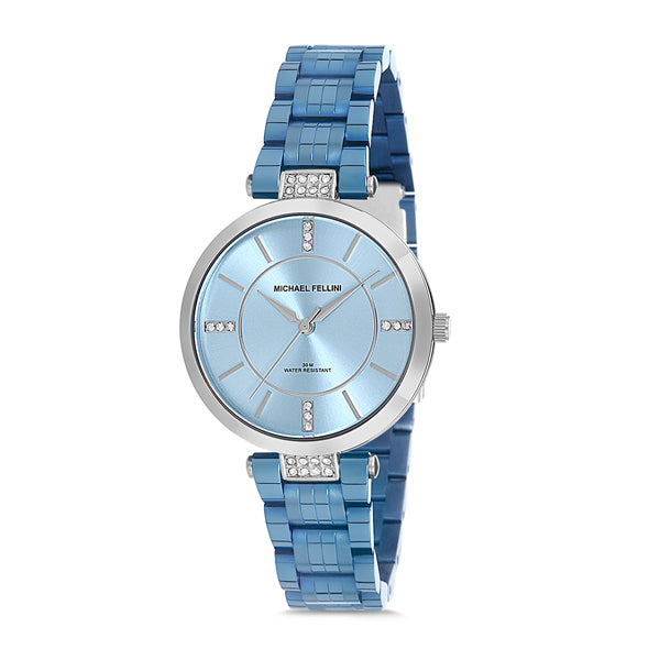 Michael Fellini Light Blue Stainless Steel Light Blue Dial Quartz Watch for Ladies - MF2194-2