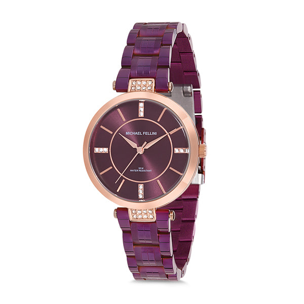 Michael Fellini Purple Stainless Steel Purple Dial Quartz Watch for Ladies - MF2194-6