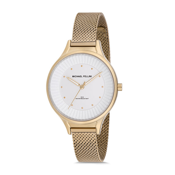 Michael Fellini Gold Mesh Bracelet Gold Dial Quartz Watch for Ladies - MF2195-2