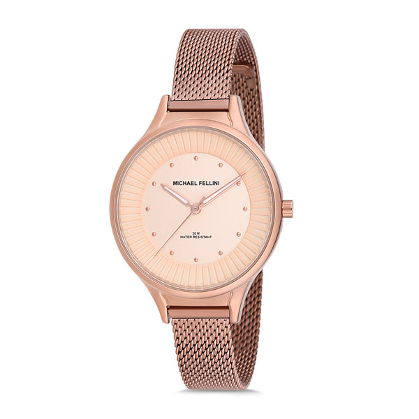 Michael Fellini Rose Gold Mesh Bracelet Rose Gold Dial Quartz Watch for Ladies - MF2195-3