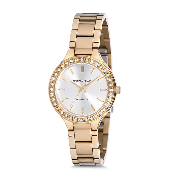 Michael Fellini Gold Stainless Steel Silver Dial Quartz Watch for Ladies - MF2197-2