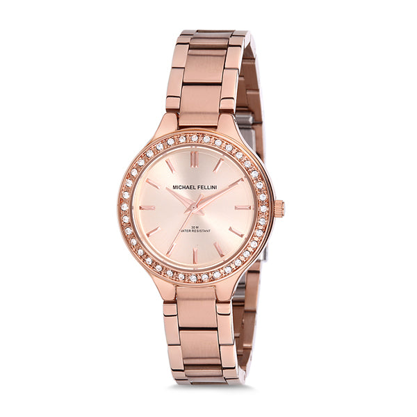 Michael Fellini Rose Gold Stainless Steel Rose Gold Dial Quartz Watch for Ladies - MF2197-3