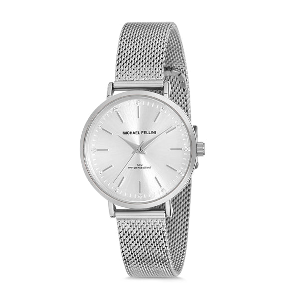 Michael Fellini Silver Mesh Bracelet Silver Dial Quartz Watch for Ladies - MF2198-1