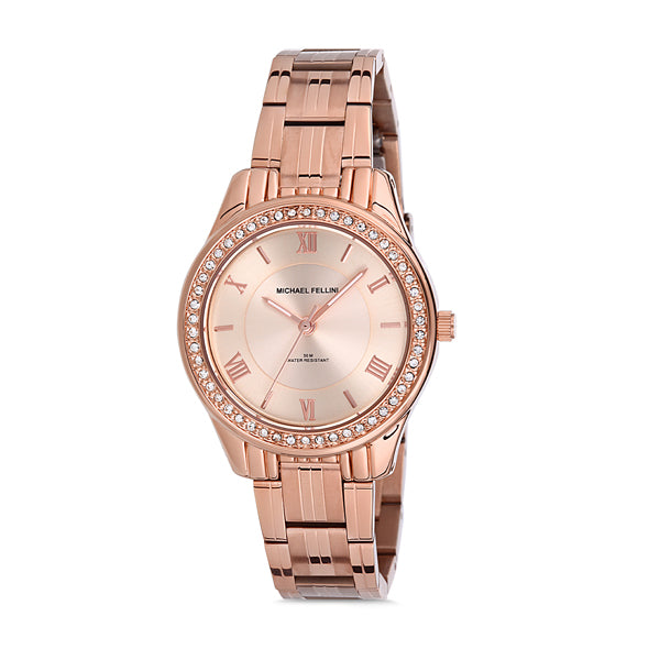 Michael Fellini Rose Gold Stainless Steel Rose Gold Dial Quartz Watch for Ladies - MF2201-3