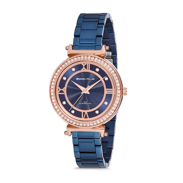 Michael Fellini Blue Stainless Steel Blue Dial Quartz Watch for Ladies ...