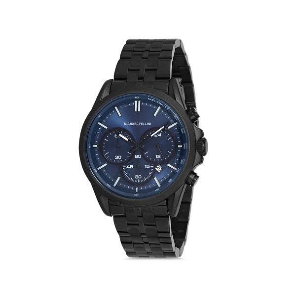 Michael Fellini Black Stainless Steel Blue Dial Quartz Watch for Gents - MF2218-4