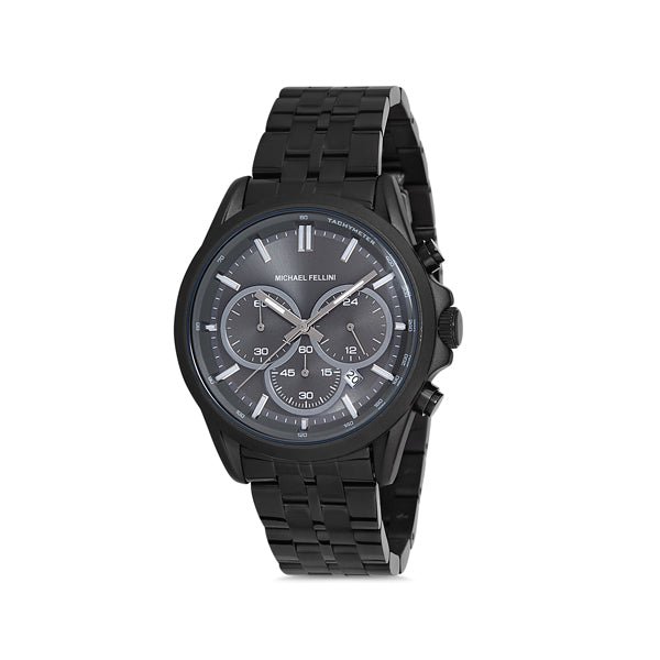 Michael Fellini Black Stainless Steel Grey Dial Quartz Watch for Gents - MF2218-5