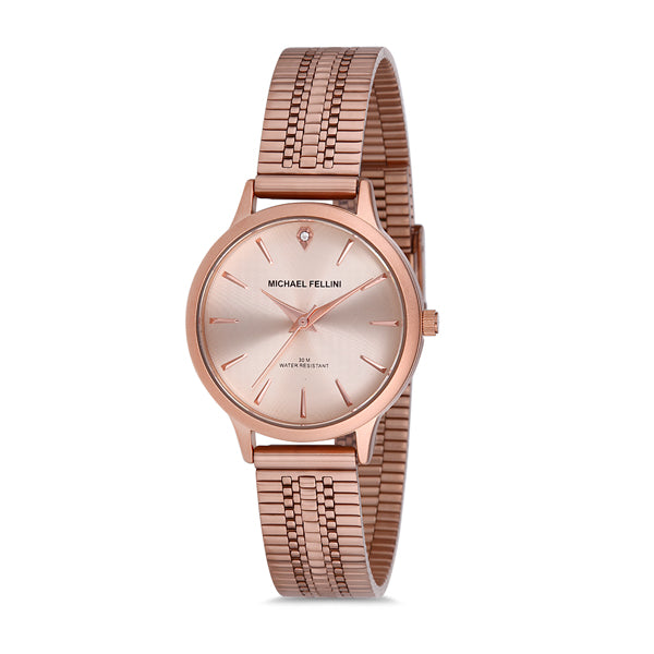 Michael Fellini Rose Gold Stainless Steel Rose Gold Dial Quartz Watch for Ladies - MF2220-3