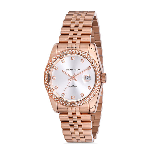 Michael Fellini Rose Gold Stainless Steel Silver Dial Quartz Watch for Ladies - MF2222-6