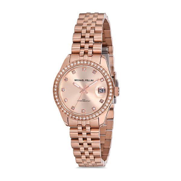 Michael Fellini Rose Gold Stainless Steel Rose Gold Dial Quartz Watch for Ladies - MF2223-6