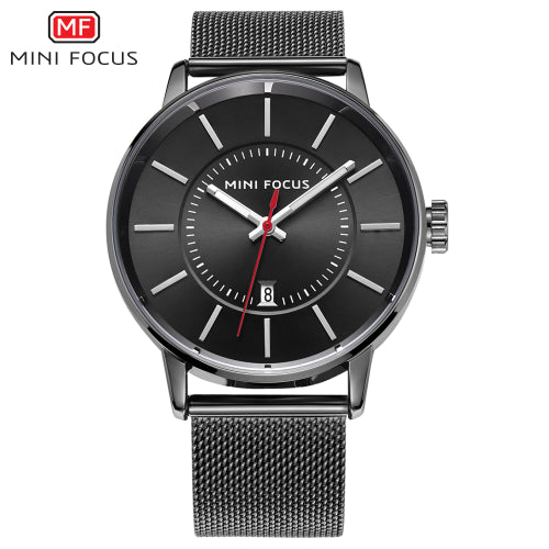 Mini Focus Black Mesh Bracelet Black Dial Quartz Watch for Gents - MF0034G-01
