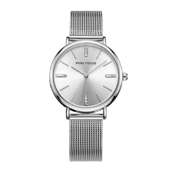 Mini Focus Silver Mesh Bracelet Silver Dial Quartz Watch for Ladies - MF0036L-02