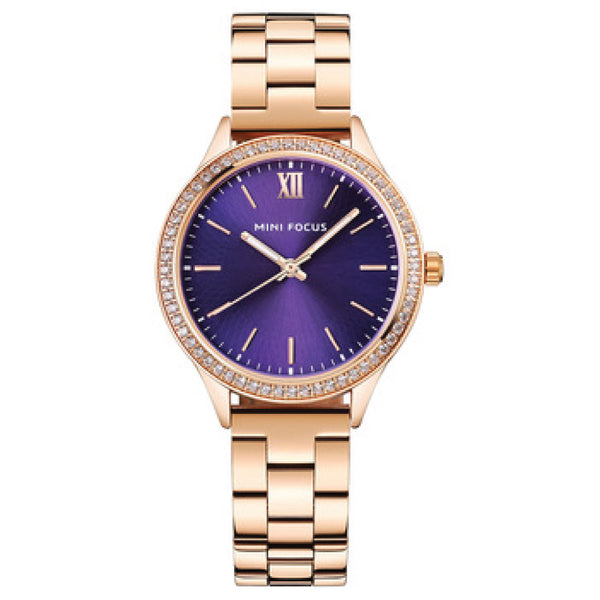 Mini Focus Rose Gold Stainless Steel Purple Dial Quartz Watch for Ladies - MF0043L-05
