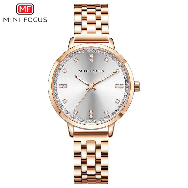 Mini Focus Rose Gold Stainless Steel Silver Dial Quartz Watch for Ladies - MF0047L-02