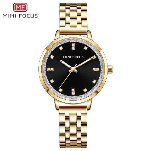 Mini Focus Gold Stainless Steel Black Dial Quartz Watch for Ladies - MF0047L-03