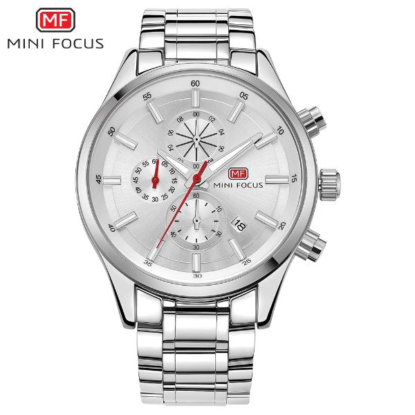 Mini Focus Silver Stainless Steel Silver Dial Chronograph Quartz Watch for Gents - MF0081G-02