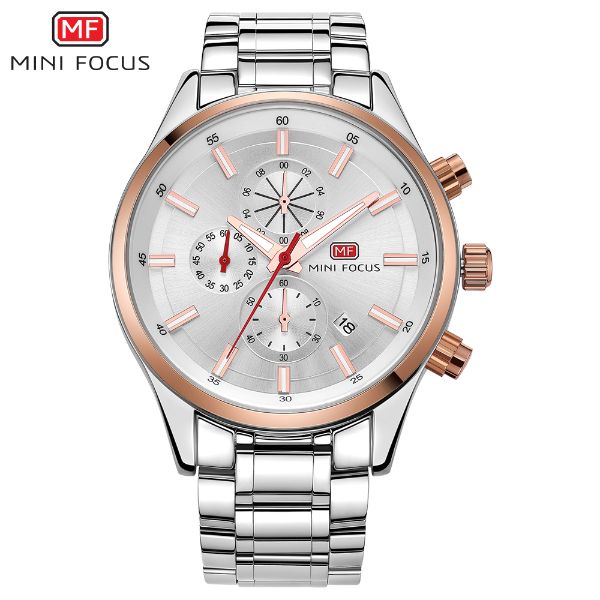 Mini Focus Silver Stainless Steel Silver Dial Chronograph Quartz Watch for Gents - MF0081G-04