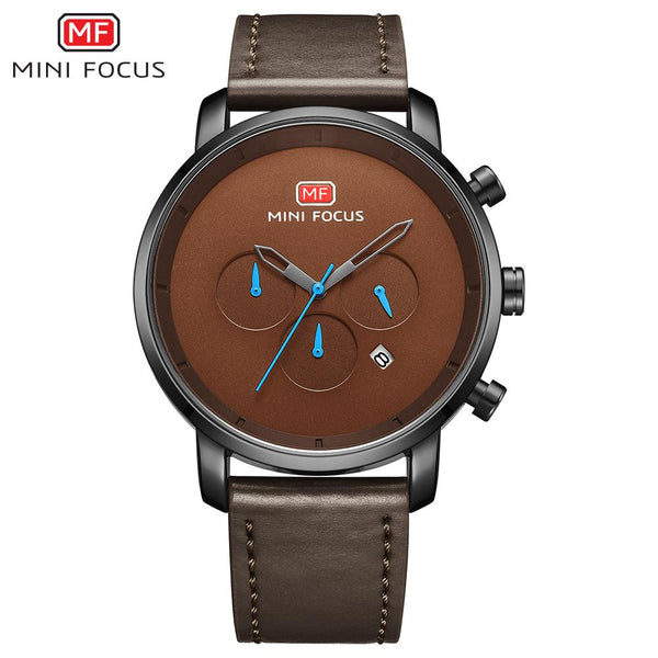 Mini Focus Brown Leather Strap Brown Dial Chronograph Quartz Watch for Gents - MF0102G-02