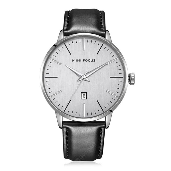 Mini Focus Black Leather Strap Silver Dial Quartz Watch for Gents - MF0115G-01