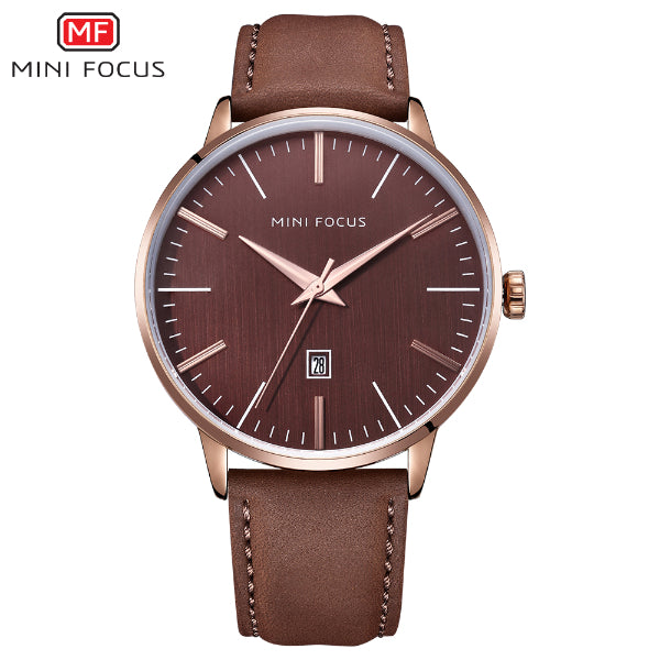 Mini Focus Brown Leather Strap Brown Dial Quartz Watch for Gents - MF0115G-02