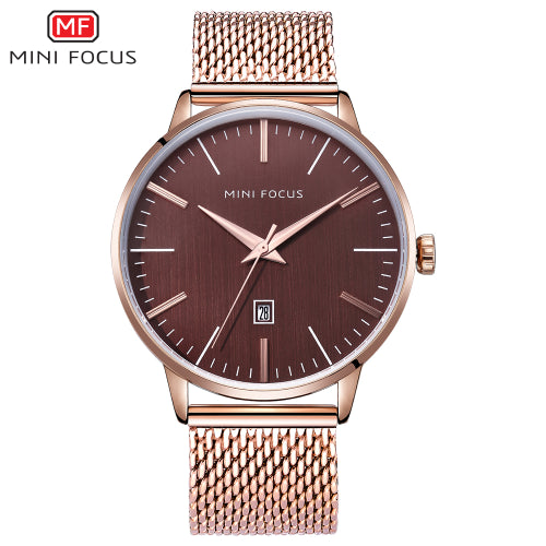 Mini Focus Gold Mesh Bracelet Brown Dial Quartz Watch for Gents - MF0115G-06