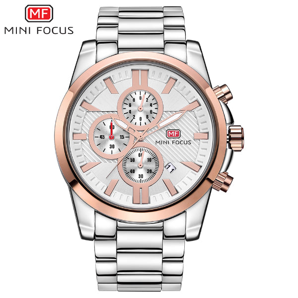 Mini Focus Silver Stainless Steel Silver Dial Chronograph Quartz Watch for Gents - MF0134G-02