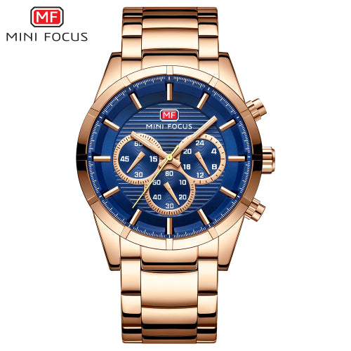 Mini Focus Rose Gold Stainless Steel Blue Dial Chronograph Quartz Watch for Gents - MF0170G-01