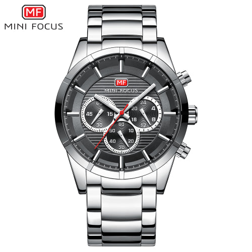 Mini Focus Silver Stainless Steel Grey Dial Chronograph Quartz Watch for Gents - MF0170G-03