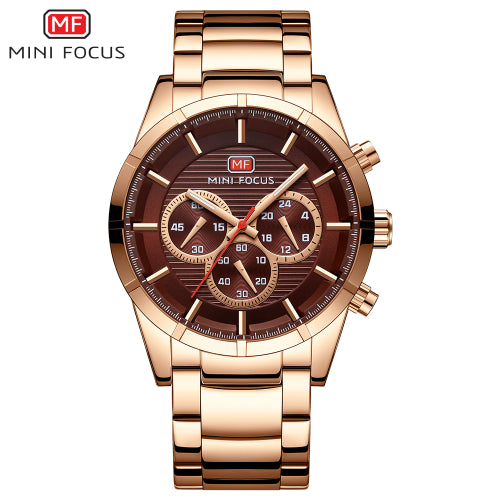 Mini Focus Rose Gold Stainless Steel Brown Dial Chronograph Quartz Watch for Gents - MF0170G-04