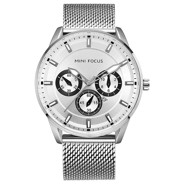 Mini Focus Silver Mesh Bracelet Silver Dial Quartz Watch for Gents - MF0178G-05