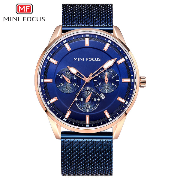 Mini Focus Blue Mesh Bracelet Blue Dial Quartz Watch for Gents - MF0178G-04