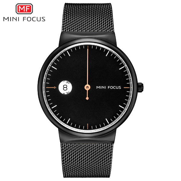 Mini Focus Black Mesh Bracelet Black Dial Quartz Watch for Gents - MF0182G-02