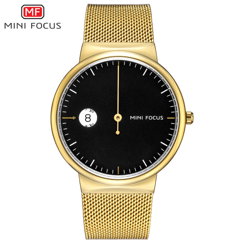 Mini Focus Gold Mesh Bracelet Black Dial Quartz Watch for Gents - MF0182G-04