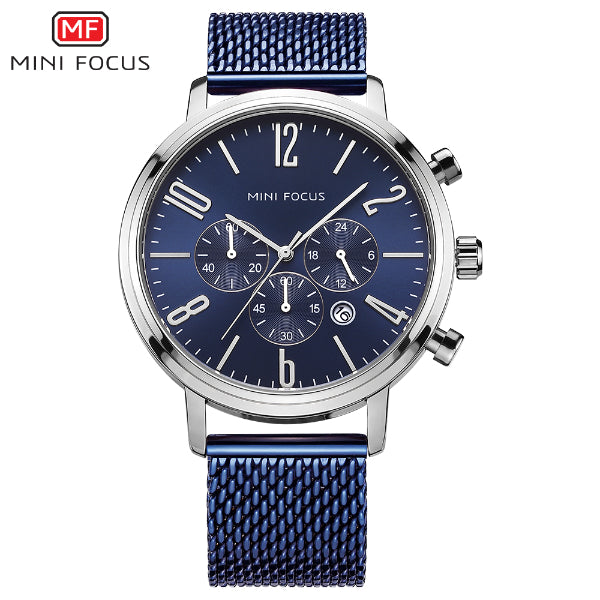 Mini Focus Blue Mesh Bracelet Blue Dial Chronograph Quartz Watch for Gents - MF0183G-01