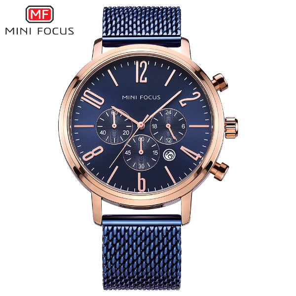 Mini Focus Blue Mesh Bracelet Blue Dial Chronograph Quartz Watch for Gents - MF0183G-02