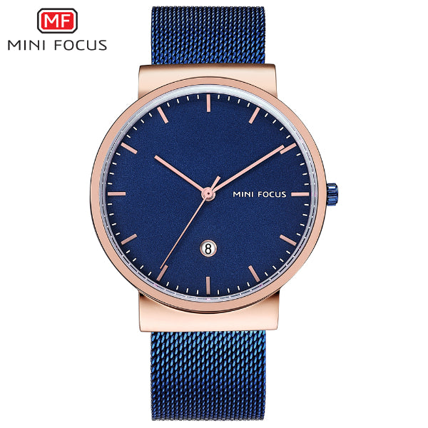 Mini Focus Blue Mesh Bracelet Blue Dial Quartz Watch for Gents - MF0184G-04