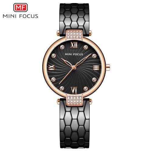 Mini Focus Black Stainless Steel Black Dial Quartz Watch for Ladies - MF0186L-03