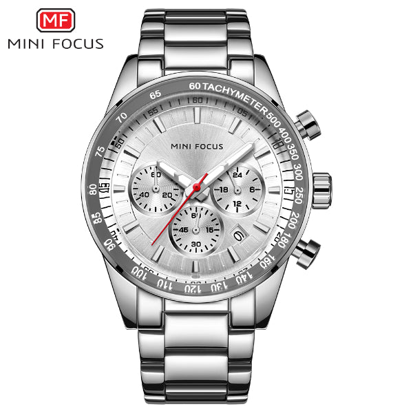 Mini Focus Silver Stainless Steel Silver Dial Chronograph Quartz Watch ...