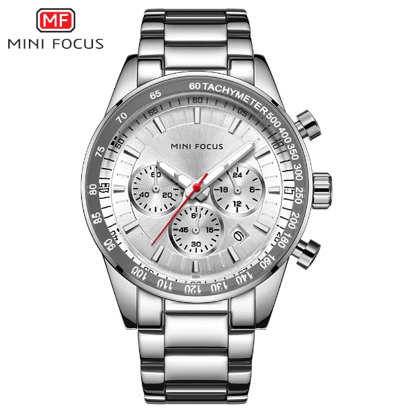 Mini Focus Silver Stainless Steel Silver Dial Chronograph Quartz Watch for Gents - MF0187G-02