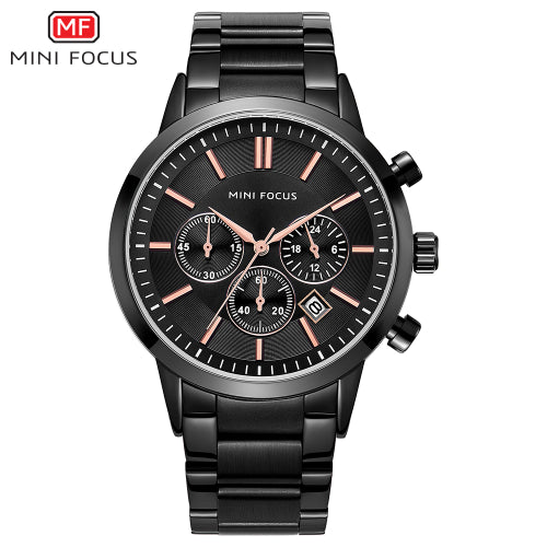 Mini Focus Black Stainless Steel Black Dial Chronograph Quartz Watch for Gents - MF0188G-01