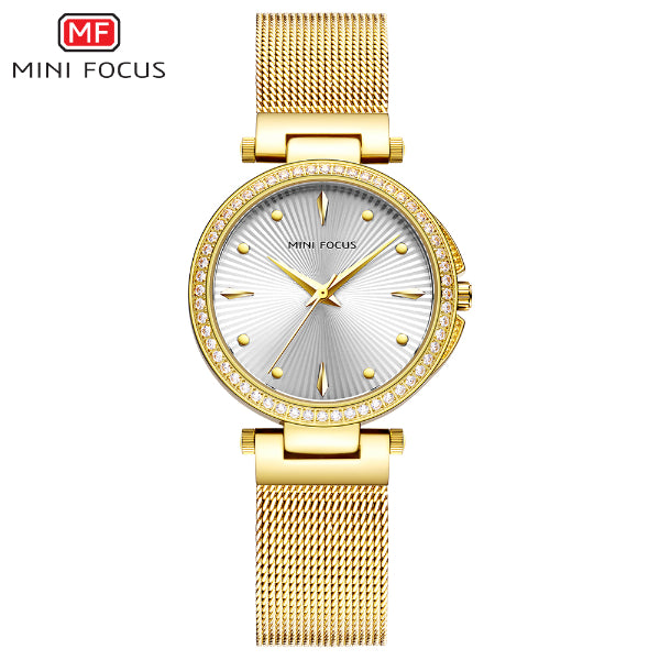 Mini Focus Gold Stainless Steel Mesh Silver Dial Quartz Watch for Ladies - MF0194L-02