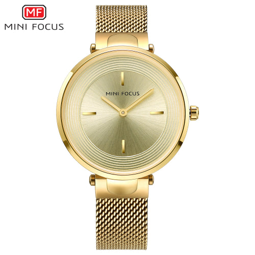 Mini Focus Gold Mesh Bracelet Gold Dial Quartz Watch for Ladies - MF0195L-01