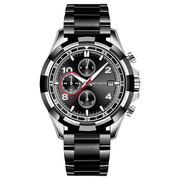 Mini Focus Black Stainless Steel Black Dial Chronograph Quartz Watch for Gents - MF0198G-04